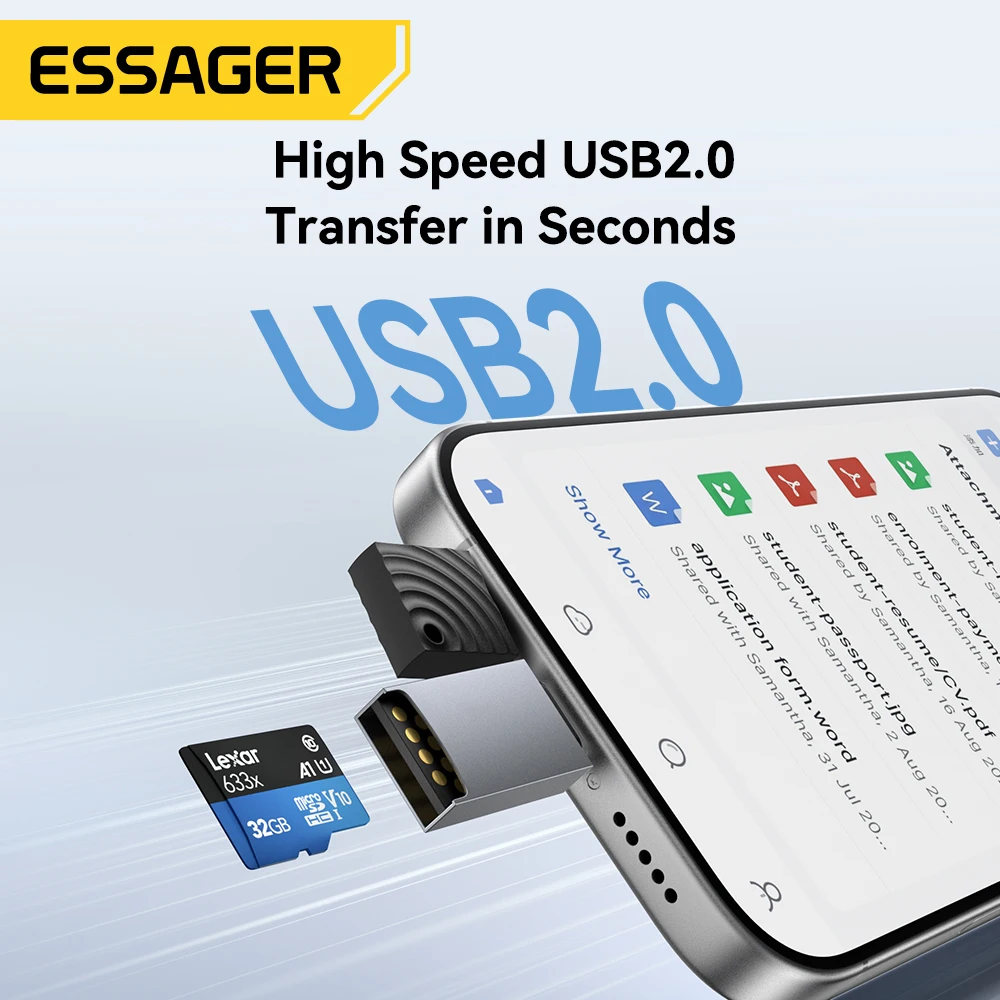 Essager 2 en 1 lector de tarjetas USB2.0 lector de tarjetas Micro SD adaptador USB lector de tarjetas de alta velocidad tarjeta de memoria TF para accesorios de ordenador portátil