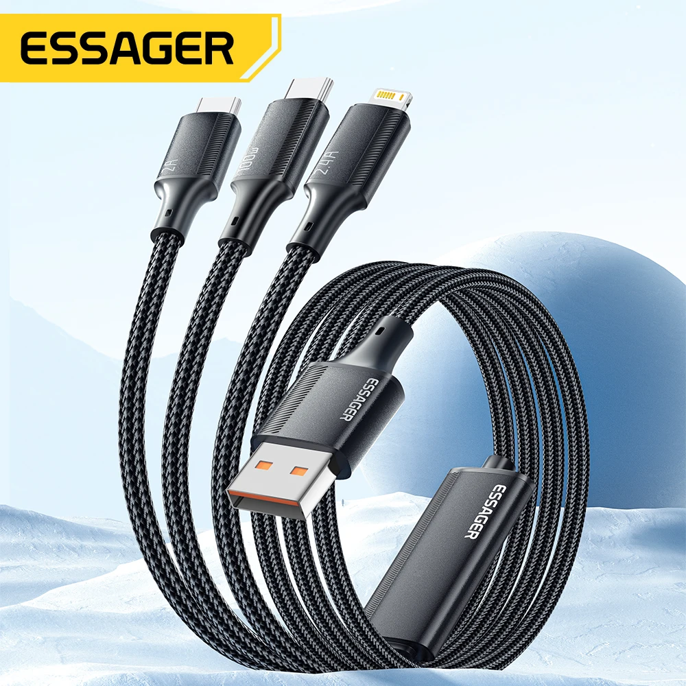 Essager Cable de 100W USB C a tipo C para iluminación PD cargador rápido datos 3 en 1 Cable de carga rápida para Macbook iPhone Samsung Xiaomi
