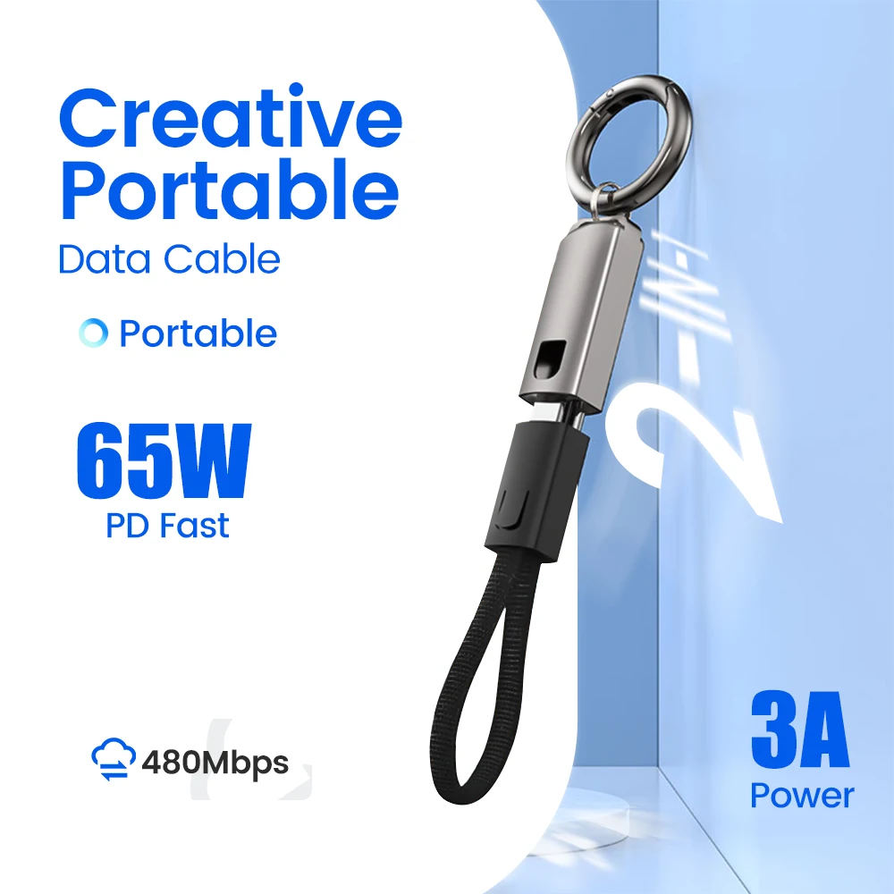 Cable de carga rápida tipo C a tipo C llavero 65W PD para iPhone 15 Xiaomi Samsung tipo c a ios Cable de datos portátil Keycha