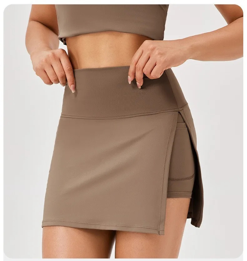 Falda pantalón deportiva 2 en 1 de secado rápido para mujer, cintura alta, abertura lateral, antiexposición, para yoga, fitness y running