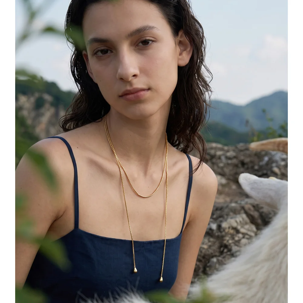 Yhpup Collar apilable de cadena de acero inoxidable de 130 cm, chapado en PVD de color oro de 16 quilates, joyería distintiva resistente al agua
