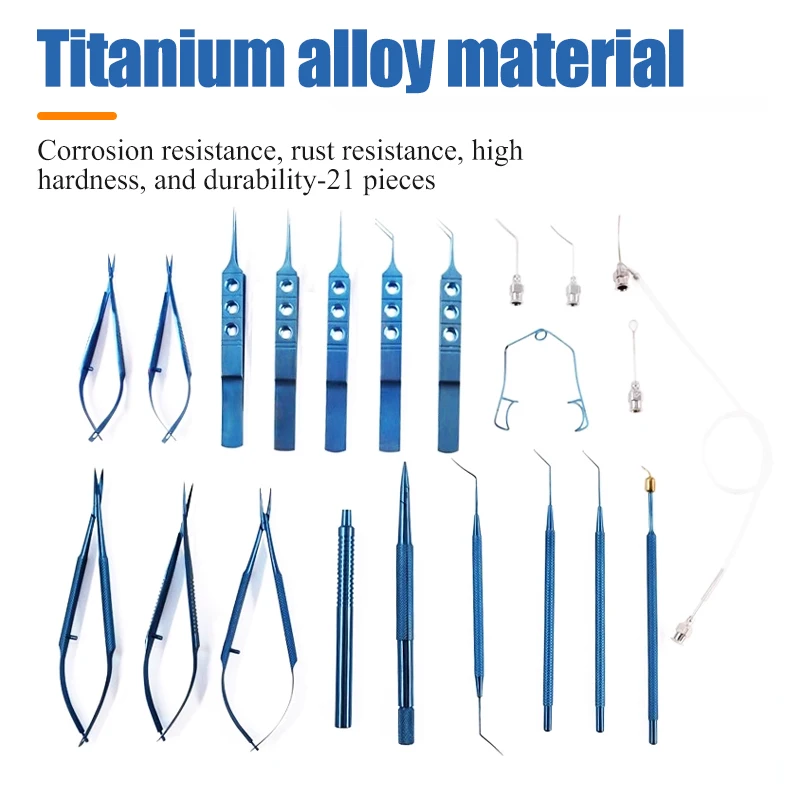 21 unids/set de instrumentos quirúrgicos oftálmicos para cataratas, herramientas quirúrgicas de precisión oftálmica de aleación de titanio de acero inoxidable