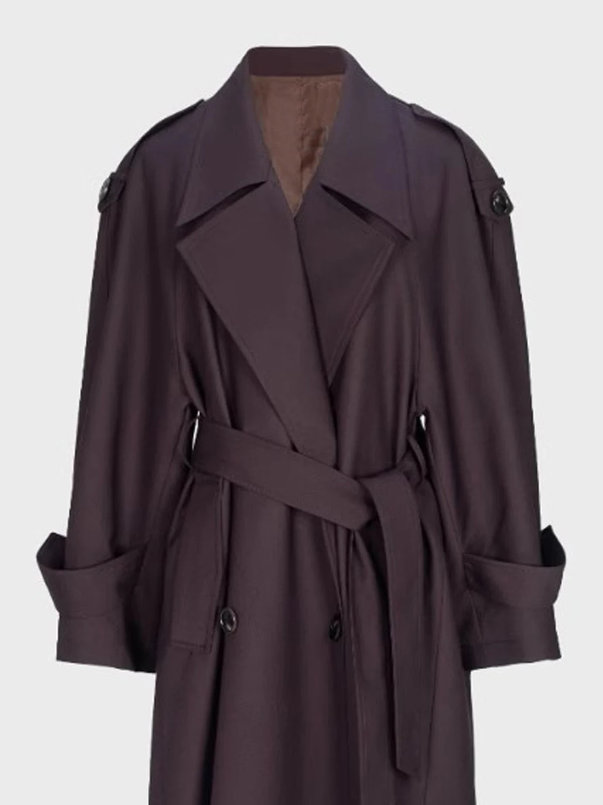 Lautaro primavera otoño gabardina de gran tamaño caqui Extra larga de color morado oscuro para mujer abrigo elegante de lujo con doble botonadura 2025