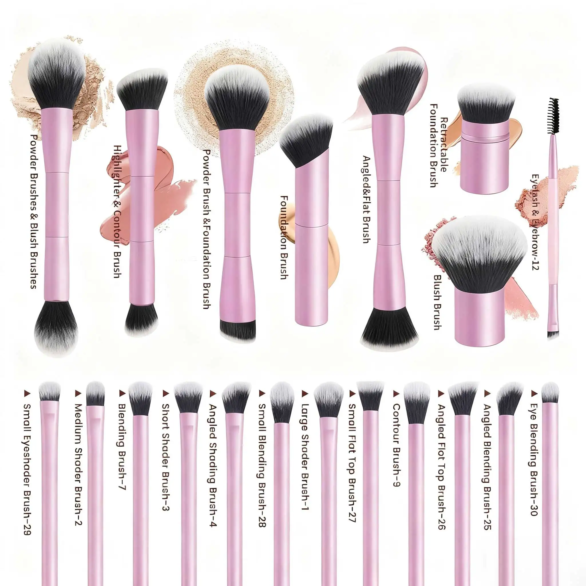 Juego de 20 Brochas de Maquillaje Profesionales de Doble Punta para Base, Corrector, Rubor, Sombras de Ojos, para Mezclar Líquidos, Cremas y Polvos