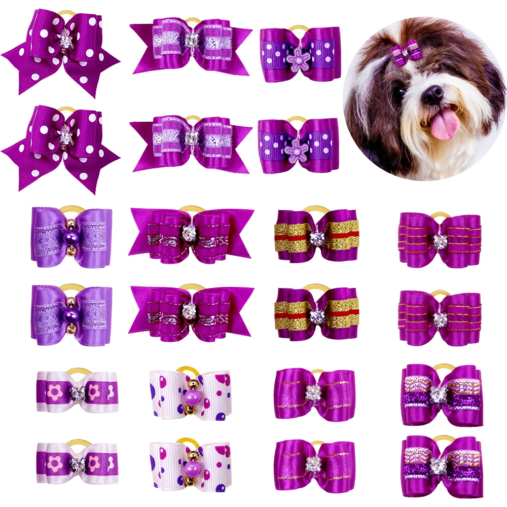 10 unids/lote de lazos pequeños hechos a mano para el pelo para perro, banda de goma, lazo para el pelo de gato, Boutique, accesorios para el cuidado de perros del Día de San Valentín