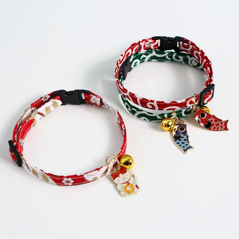 Colgante de campana Koi ajustable, Collar de gato de la suerte, Collar japonés, accesorios, suministros para mascotas