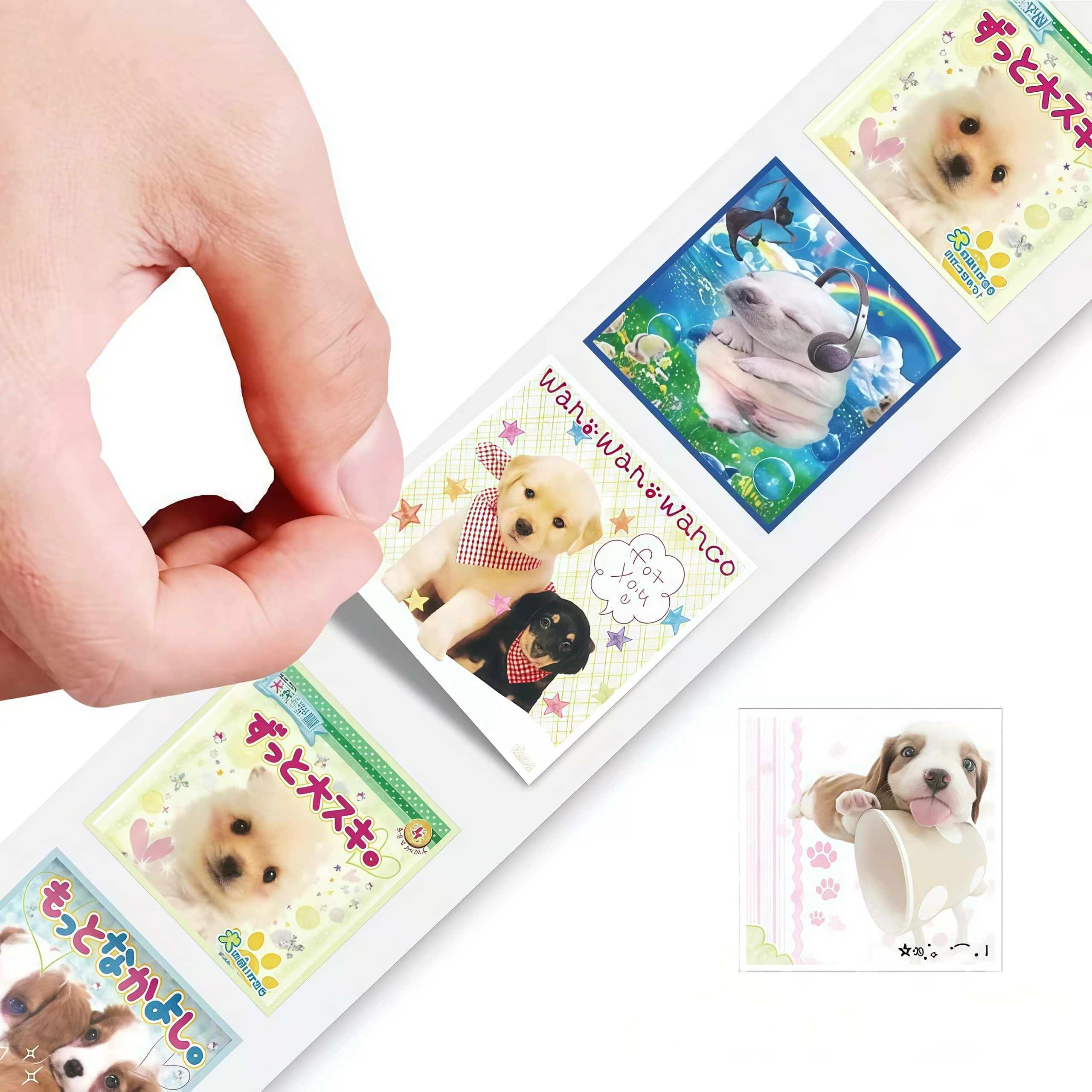500 pegatinas cuadradas de cachorros lindos, etiquetas adhesivas de perros Kawaii para empaques, diarios y decoraciones DIY