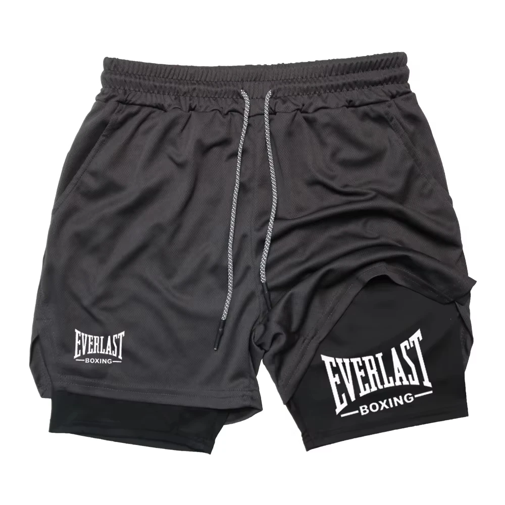 Pantalones cortos de compresión para gimnasio para hombre, pantalones deportivos con estampado EVERLAST, doble capa, secado rápido, baloncesto, musculación, fitness RL0365