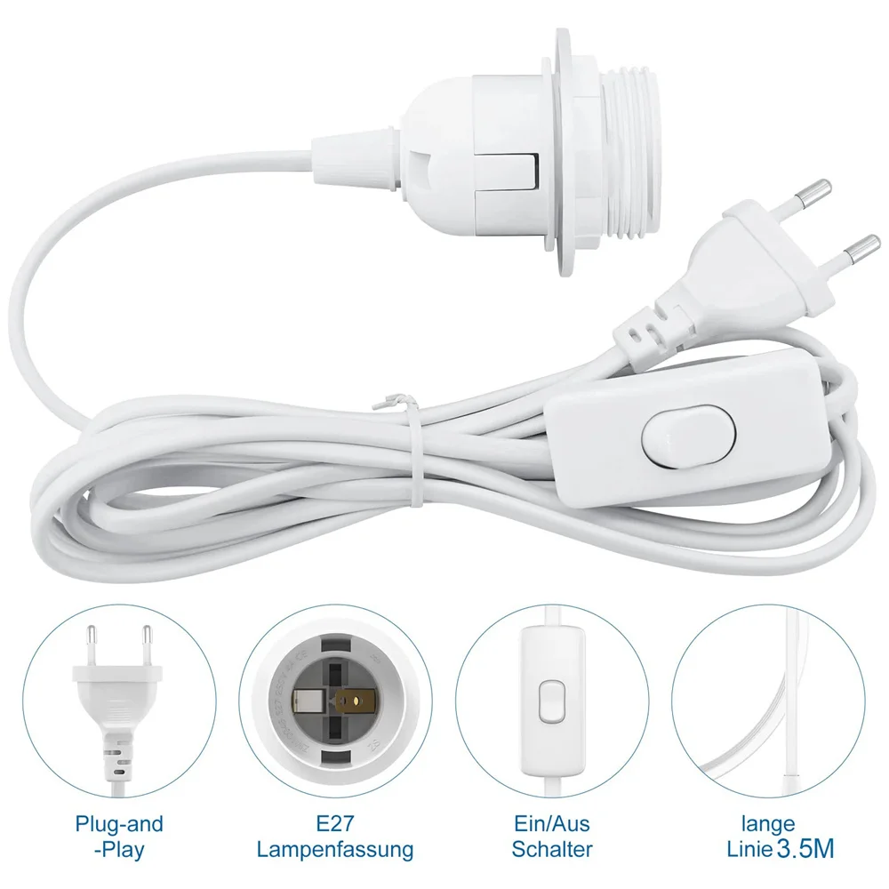 Soporte de Base de lámpara de 1,8 M, Cable de alimentación E26 E27, colgante para UE/EE. UU., adaptador de Cable de enchufe de accesorio de iluminación LED con Cable de interruptor