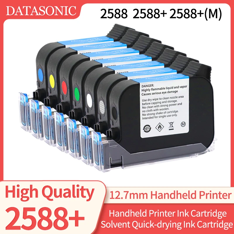 Cartucho de tinta para impresora de mano, de secado rápido, ecológico, solvente, altura de impresión de 2588mm, inyección de tinta de colores, 2588 + 2588 + M