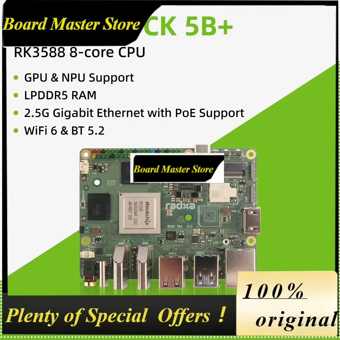 Computadora de Placa Única BoMaSRadxa Rock 5b+ Rock 5b Plus con CPU de 8 Núcleos RK3588, Soporte para GPU y NPU, 8K, RAM LPDDR5 y Wifi 6