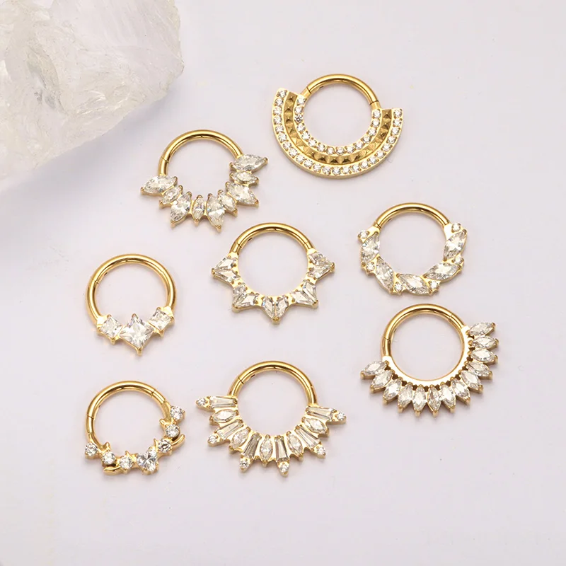 Anillo de Nariz Articulado de Titanio ASTM F136 con Circonita Cúbica, Piercing Clicker para Septum, Daith, Hélix, Tragus, Joyería Corporal Nueva 2026