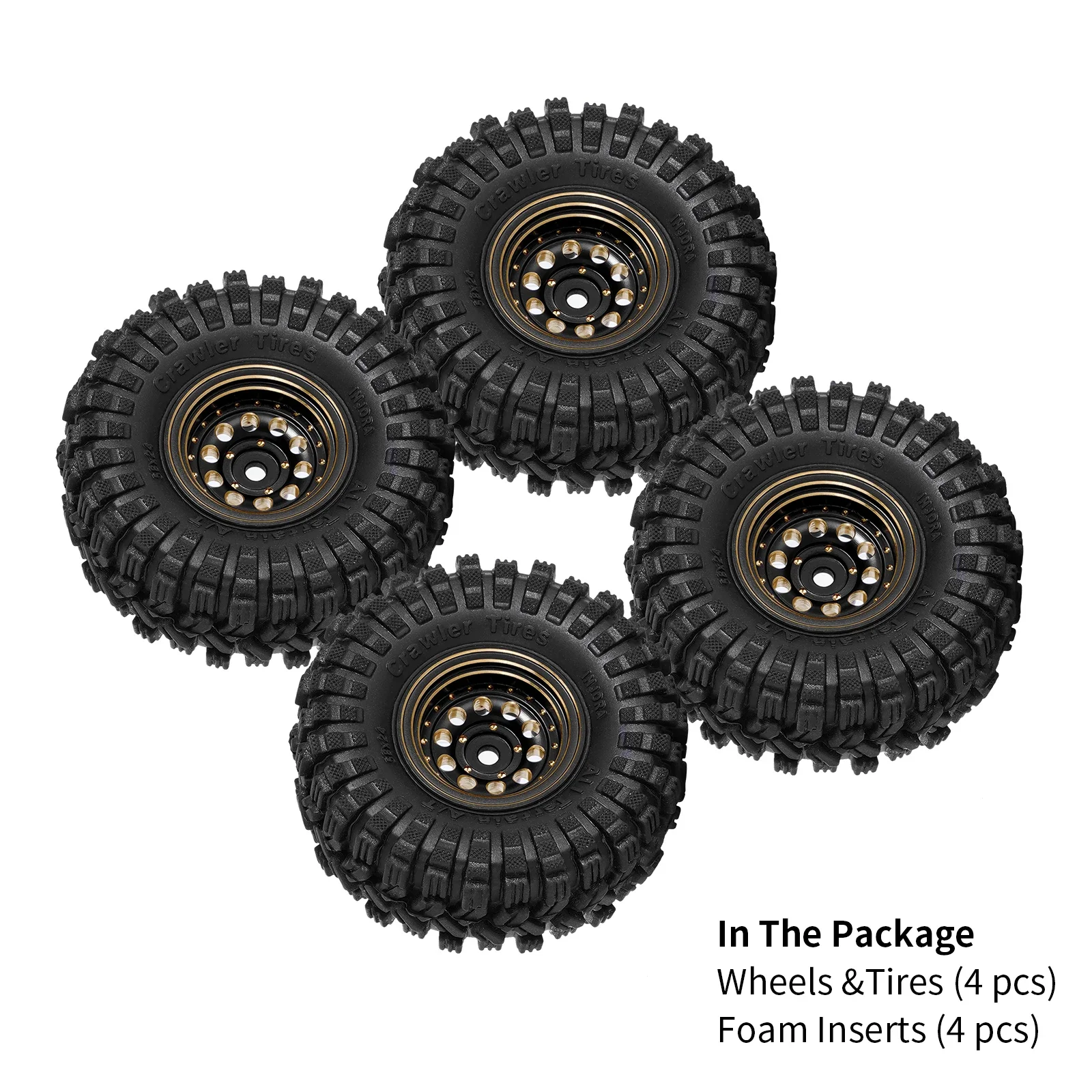 INJORA-Juego de neumáticos de rueda Beadlock de latón con revestimiento negro, 1,0 ", para coche trepador de control remoto Axial SCX24 AX24 TRX4M FCX24 1/18