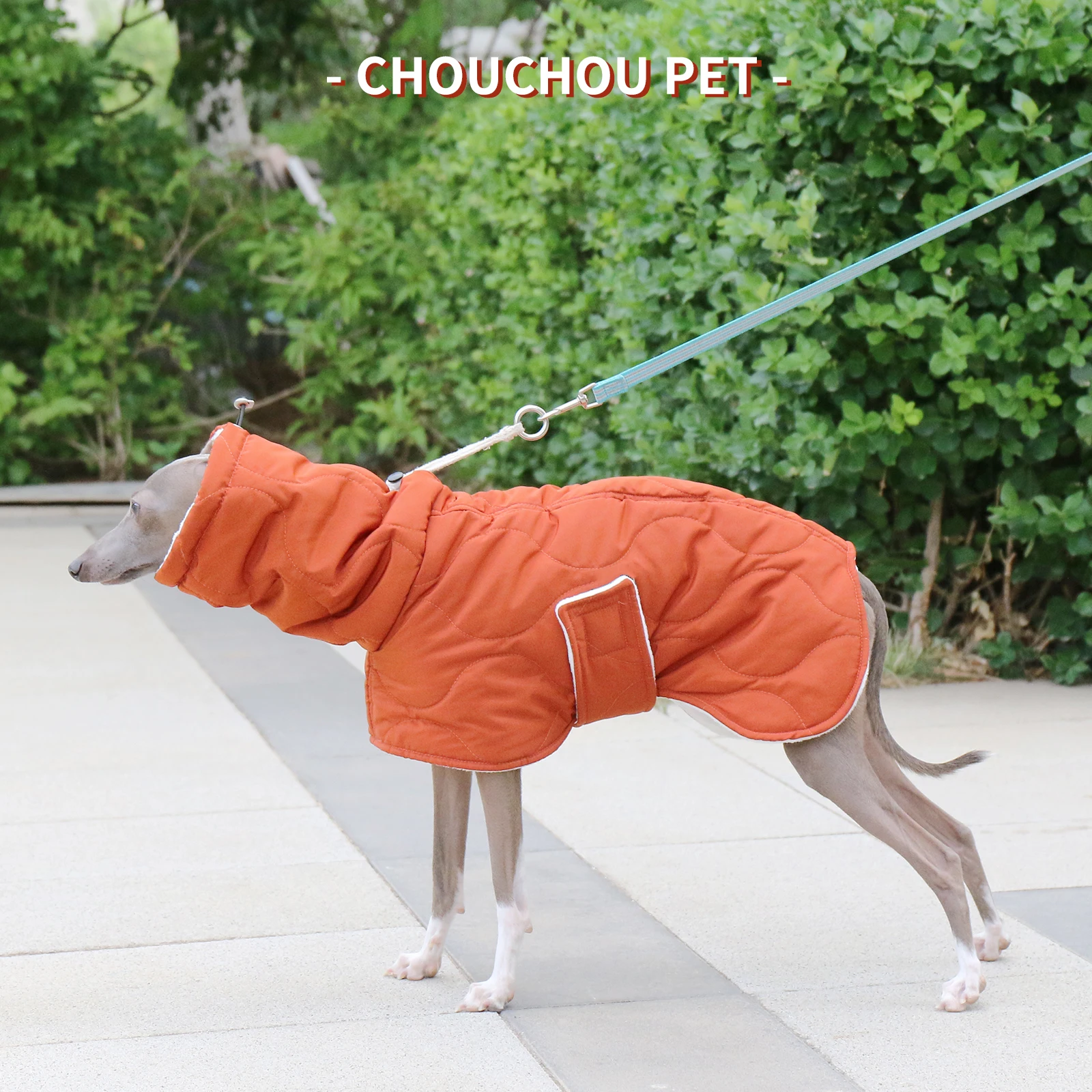 Invierno perro exterior naranja acolchado cuello de tortuga abrigo para perro galgo italiano cálido ajustable algodón Whippet
