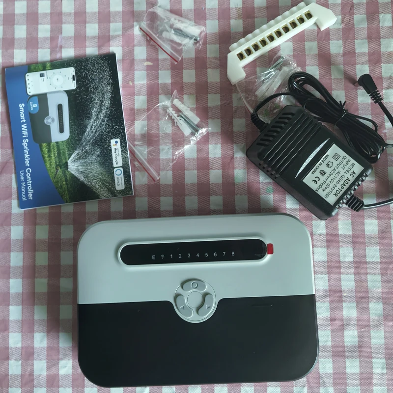 Controlador de Riego Inteligente WiFi de 8 Estaciones para Interiores y Sistema de Riego con Válvula Solenoide, Control Remoto por Teléfono, Compatible con Alexa
