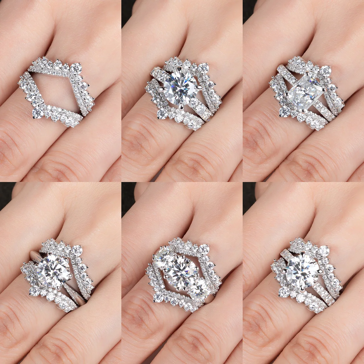 AnuJewel 3mm D Color Moissanite en forma de corazón alianzas de boda 18k chapado en oro 925 juego de anillos nupciales de plata esterlina para niñas joyería