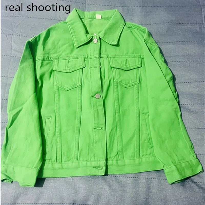 Abrigo vaquero liso corto para mujer, chaqueta vaquera holgada para primavera y otoño, prendas de vestir informales para estudiantes moradas, blanco, rosa, amarillo, rojo y negro