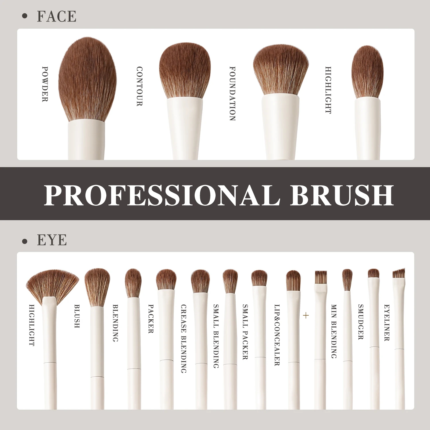 BEILI-Juego de brochas de maquillaje, 15 Uds., brocha de pelo sintético Beige, base, contorno, sombra de ojos, delineador de ojos, colorete, mezcla, resaltador