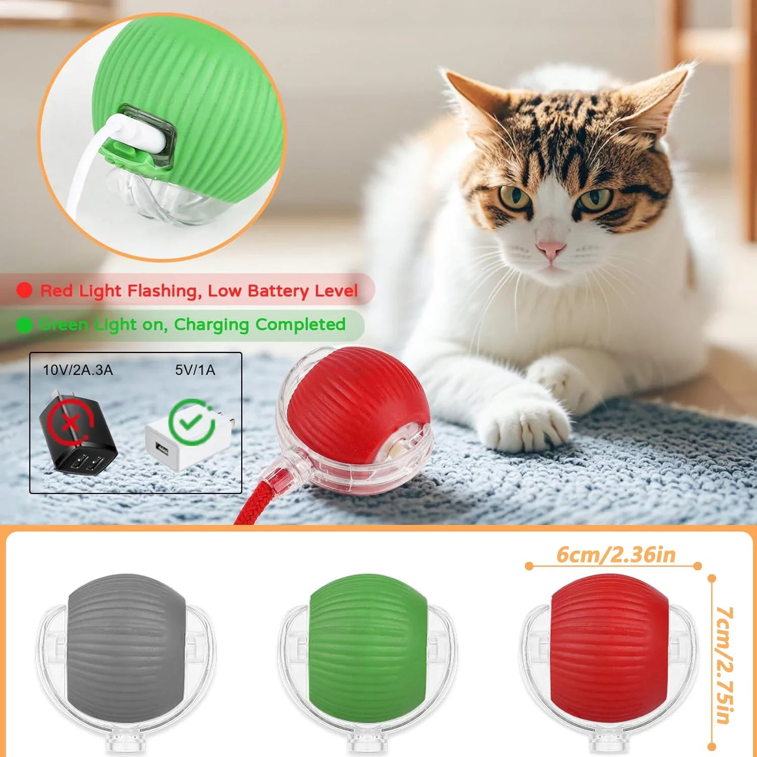 iLMH 1/2 PCS Juguete Interactivo para Gatos, Pelota Rodante Automática con Cola de Imitación, Juguete Eléctrico Inteligente Recargable para Mascotas, Imita Ratones