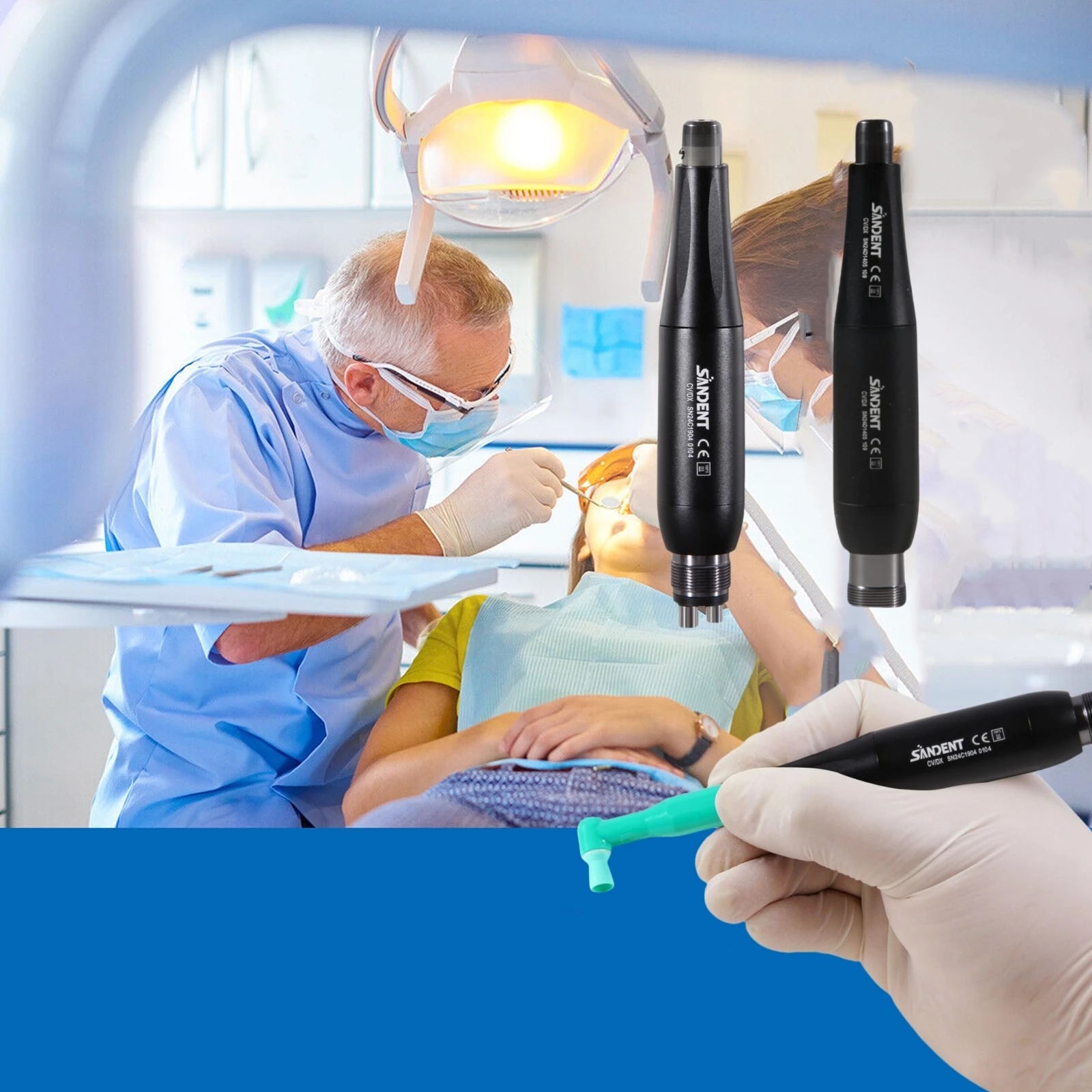 Pieza de mano para profilaxis de higiene dental 4:1 360 °   Ángulo disponible del cono de la nariz recta del motor de aire de los agujeros giratorios 2/4/íngulos de profilación