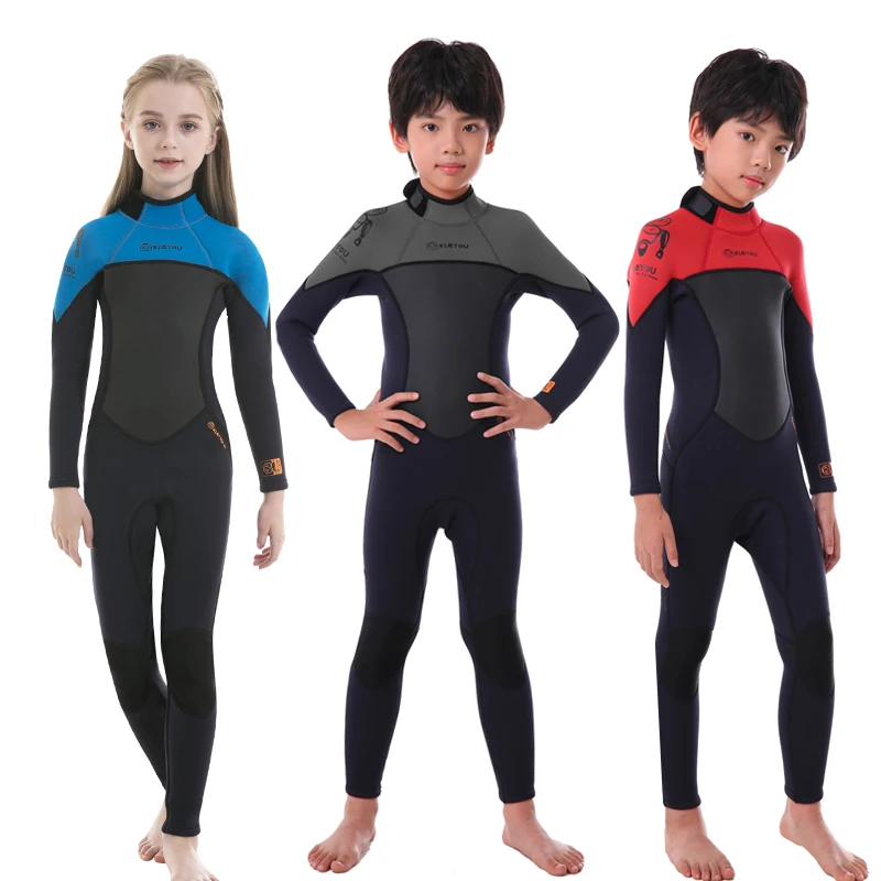 Traje de neopreno de 2,5 MM para niños, traje de baño térmico completo, traje de buceo para Surf juvenil, conjunto de apnea subacuática, ropa de playa gruesa