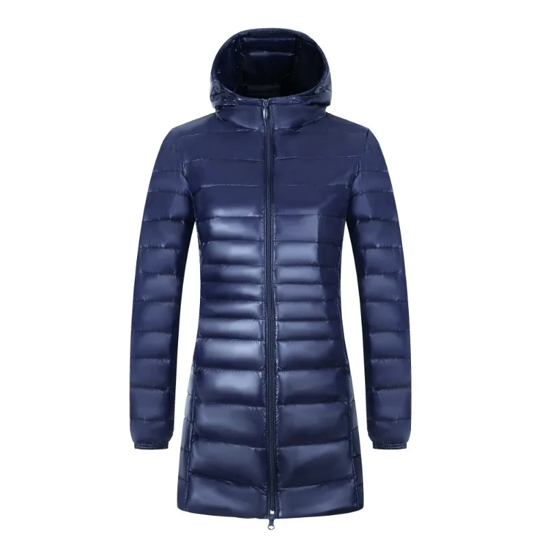 Chaqueta larga de plumón para mujer, abrigo acolchado con capucha, ligero y cálido, con bolsa de almacenamiento para facilitar su transporte, ideal para el invierno, prenda de abrigo informal.