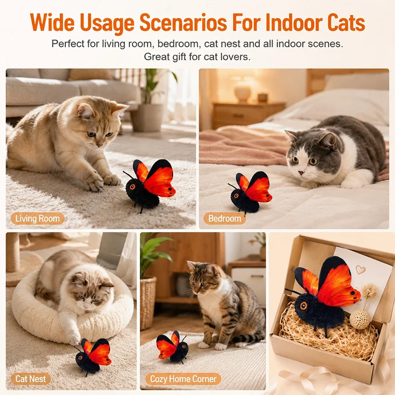 Juguete Interactivo para Gatos con Mariposa que se Mueve Automáticamente, Simulación de Insecto, Mariposa que se Agita, Juguete de Caza y Ejercicio para Gatitos en Interiores