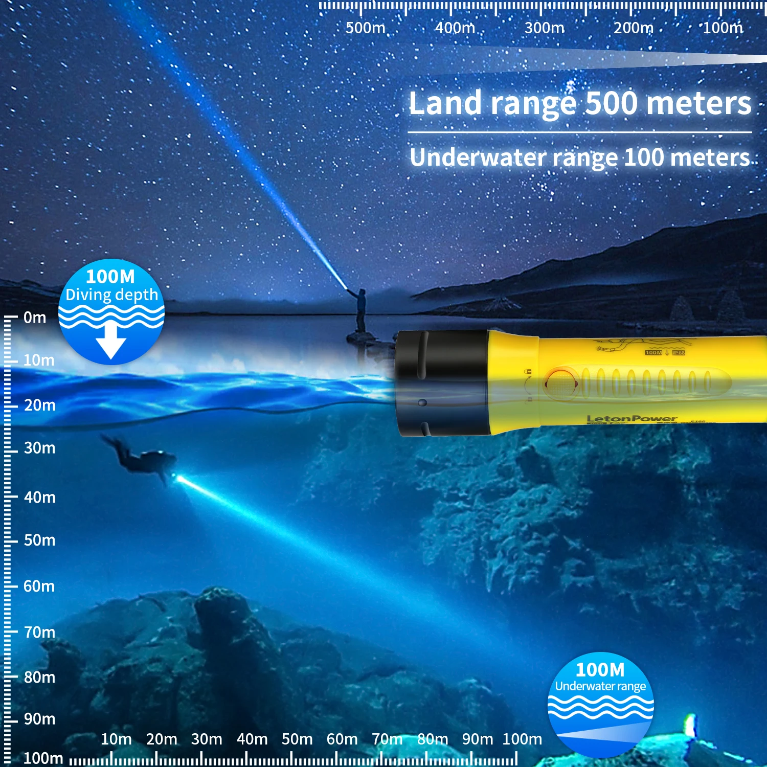 Linterna de buceo 3000LM CERR LED enfoque largo impermeable noche sumergible pesca IPX8 exterior bajo el agua fuerte penetrati
