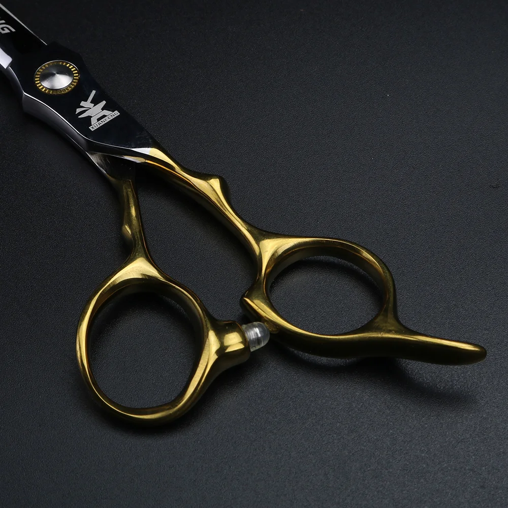 XUANFENG Tijeras profesionales para el cabello con mango dorado, tijeras de corte y tijeras de adelgazamiento de acero de 6,5 "440C,