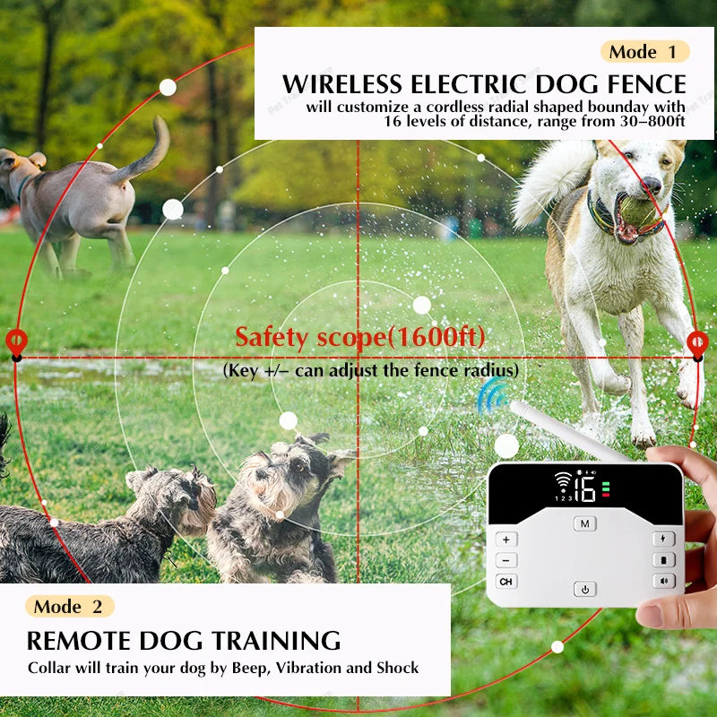 Valla eléctrica inalámbrica 2 en 1 para mascotas, Collar de entrenamiento para perros, antironquidos, hasta 3 perros, sistema recargable de contención para mascotas al aire libre