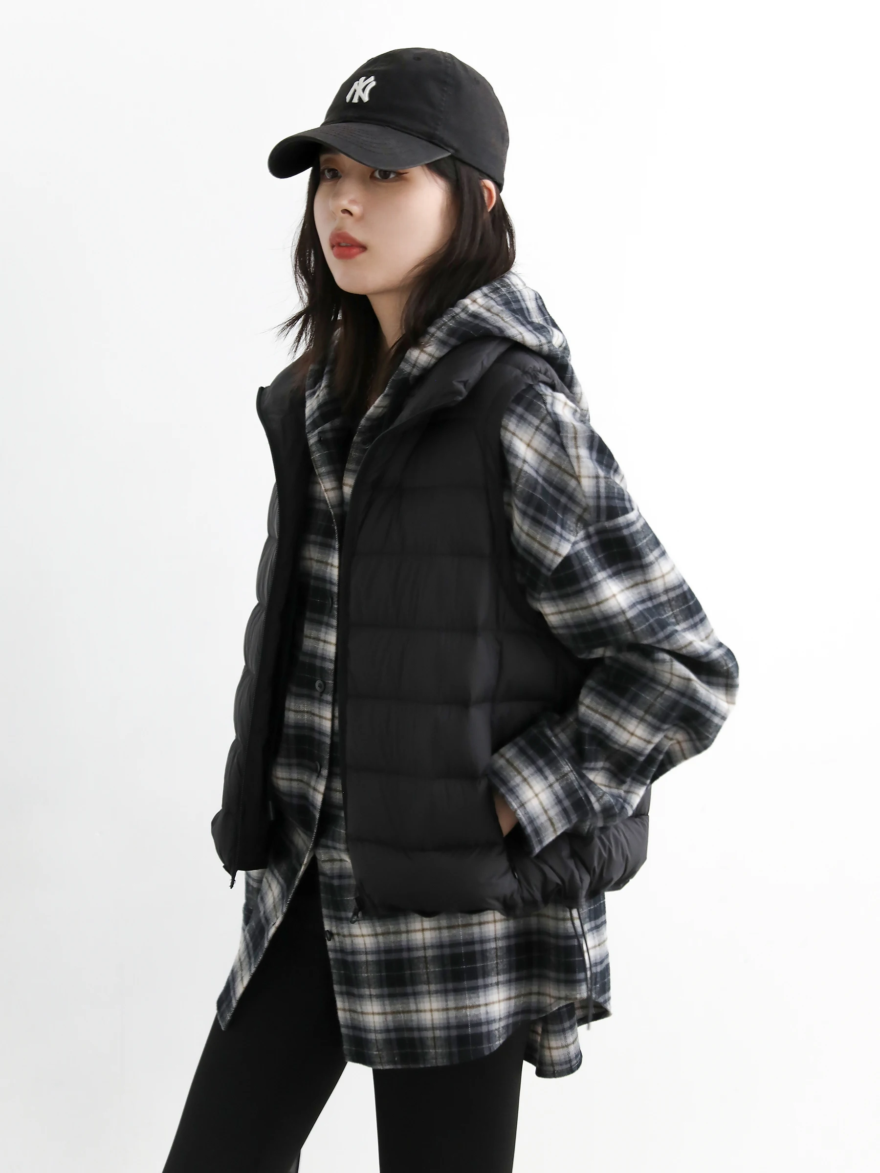 CHIC VEN-camisa coreana para mujer, blusas a cuadros con capucha cepilladas de algodón, abrigo femenino de gran tamaño de manga larga, Otoño Invierno 2025