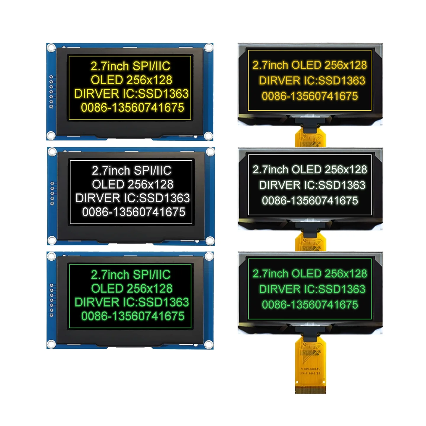Pantalla OLED de 2,7 pulgadas, 256x128, interfaz COG SPI IIC I2C, Panel LCD de 4 pines, 7 pines, 30 pines, 256x128