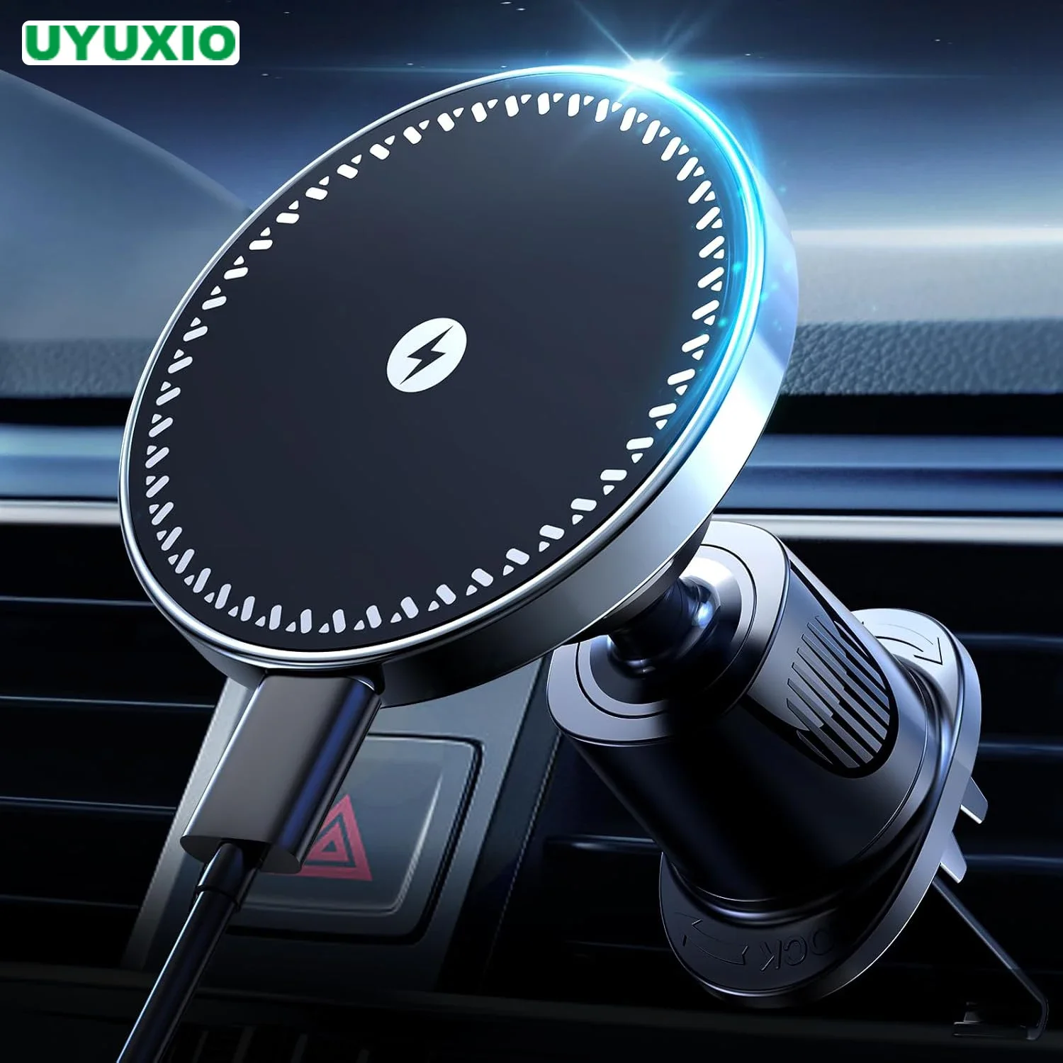 UYUXIO-Adaptador de cargador de teléfono inalámbrico magnético fuerte para coche, soporte de teléfono para salida de aire de 15W para iPhone 16 15 14 13 Pro Max Plus 12