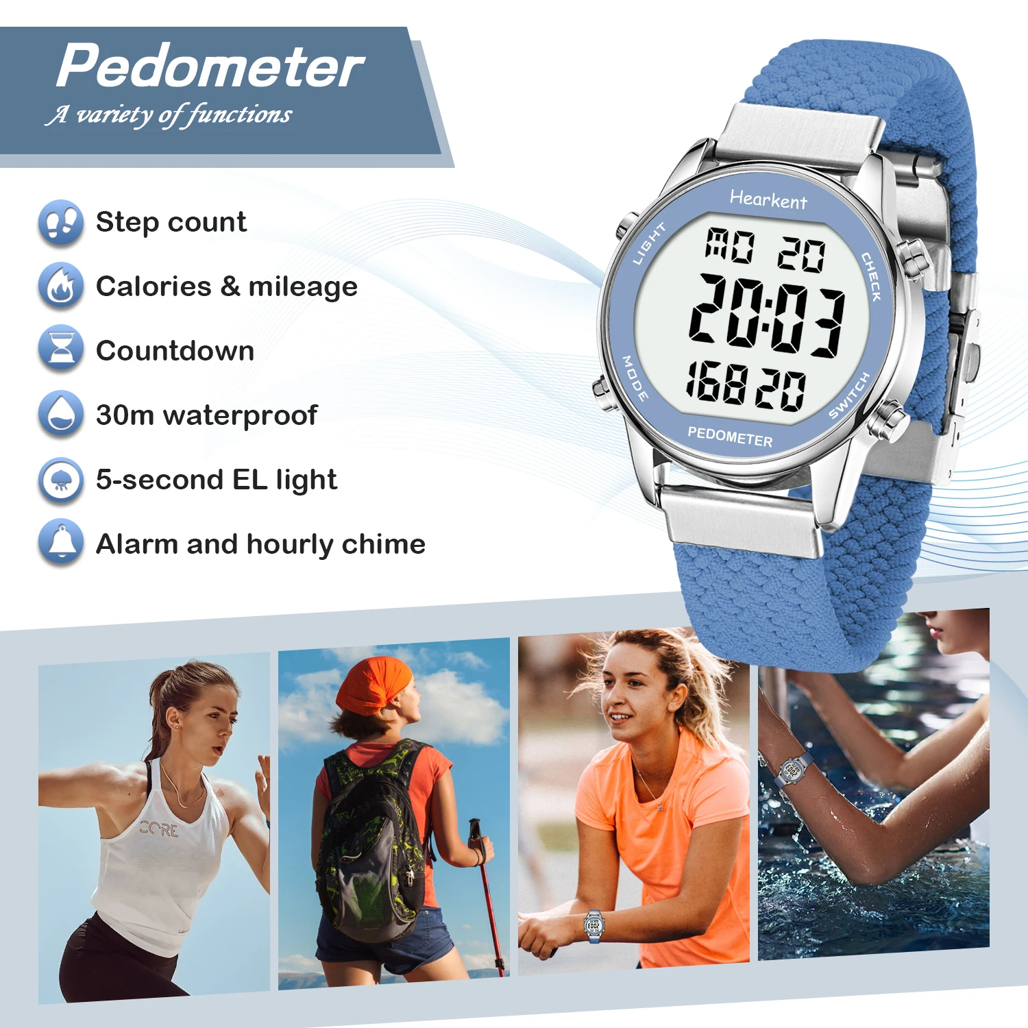 Hearkent podómetro relojes deportivos contador de pasos reloj mujeres relojes digitales calorías millas cronómetro cuenta atrás para caminar rastreador