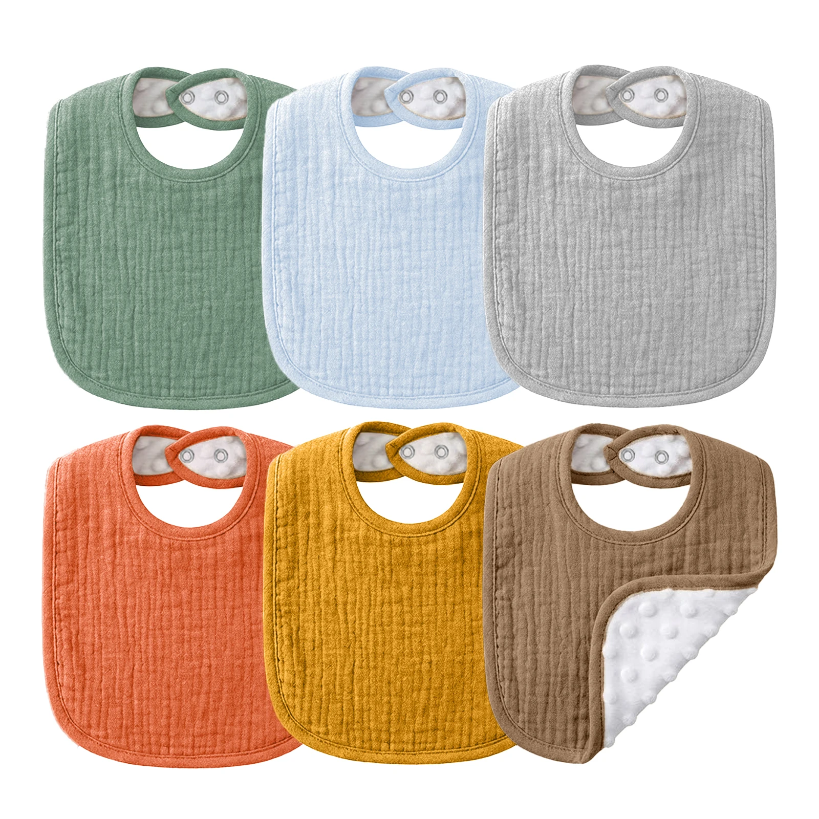 Paquete de 6 Baberos de Muselina para Bebé con Reverso de Felpa Suave con Puntos, Toalla para la Saliva con Bolsillos Absorbentes, para Niños y Niñas