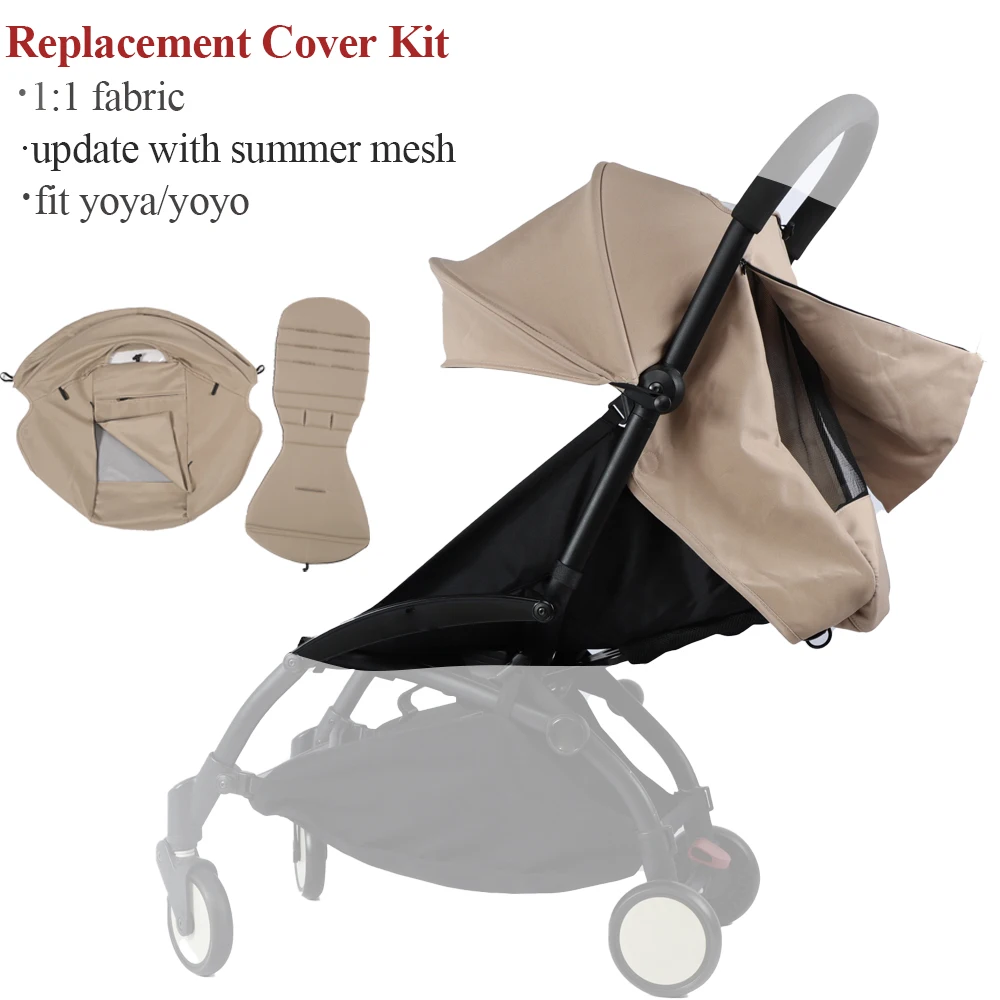 Nueva actualización 175 °   Kit de cubierta de dosel, cojín de asiento, sombrilla con accesorios de malla para cochecito Yoya/YOYO, reemplazo de colchón de asiento