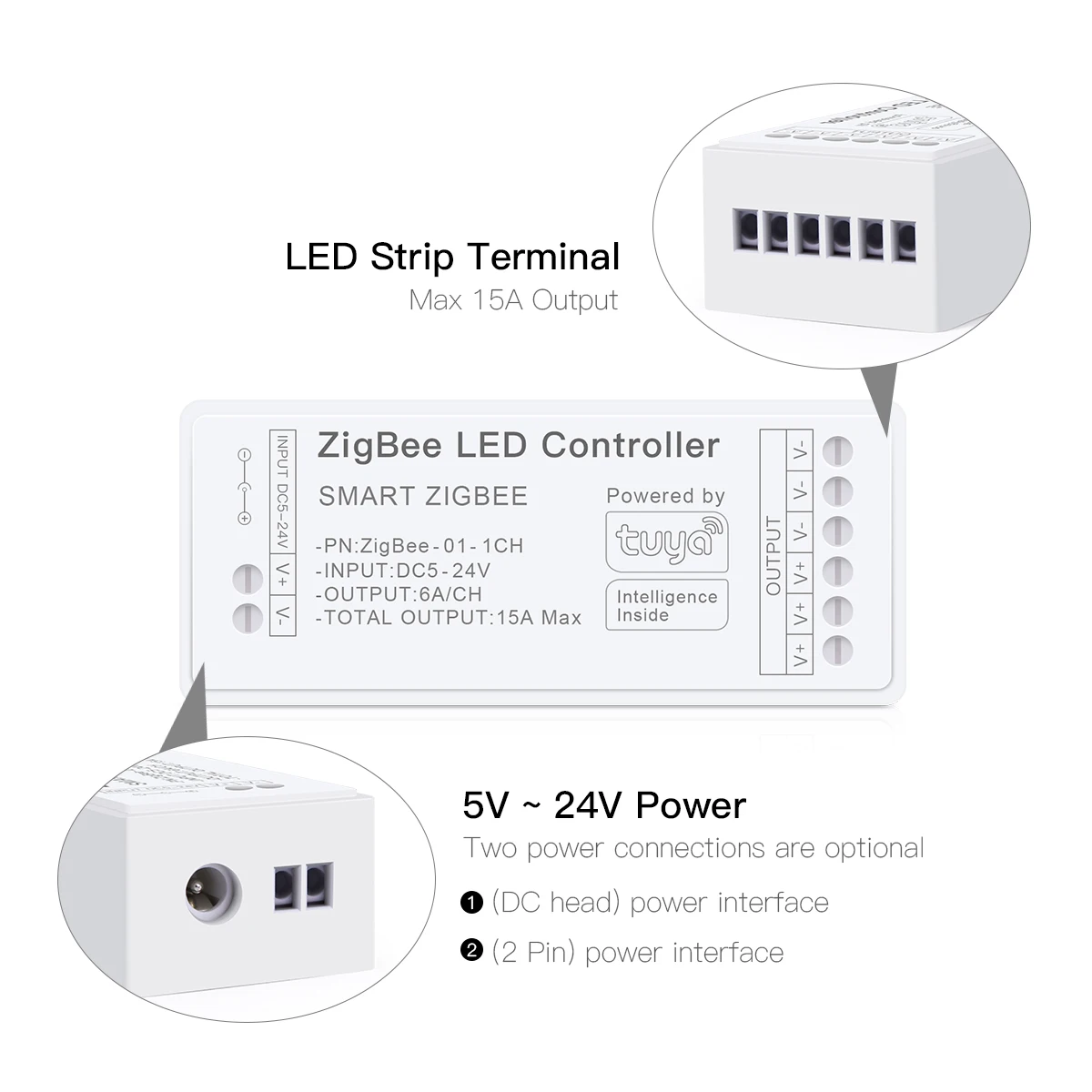 Tira de luces LED con WiFi, controlador Zigbee 3,0, DC5V-24V, Tuya, CCT, RGB, RGBW, RGBCCT, COB, atenuador inteligente regulable