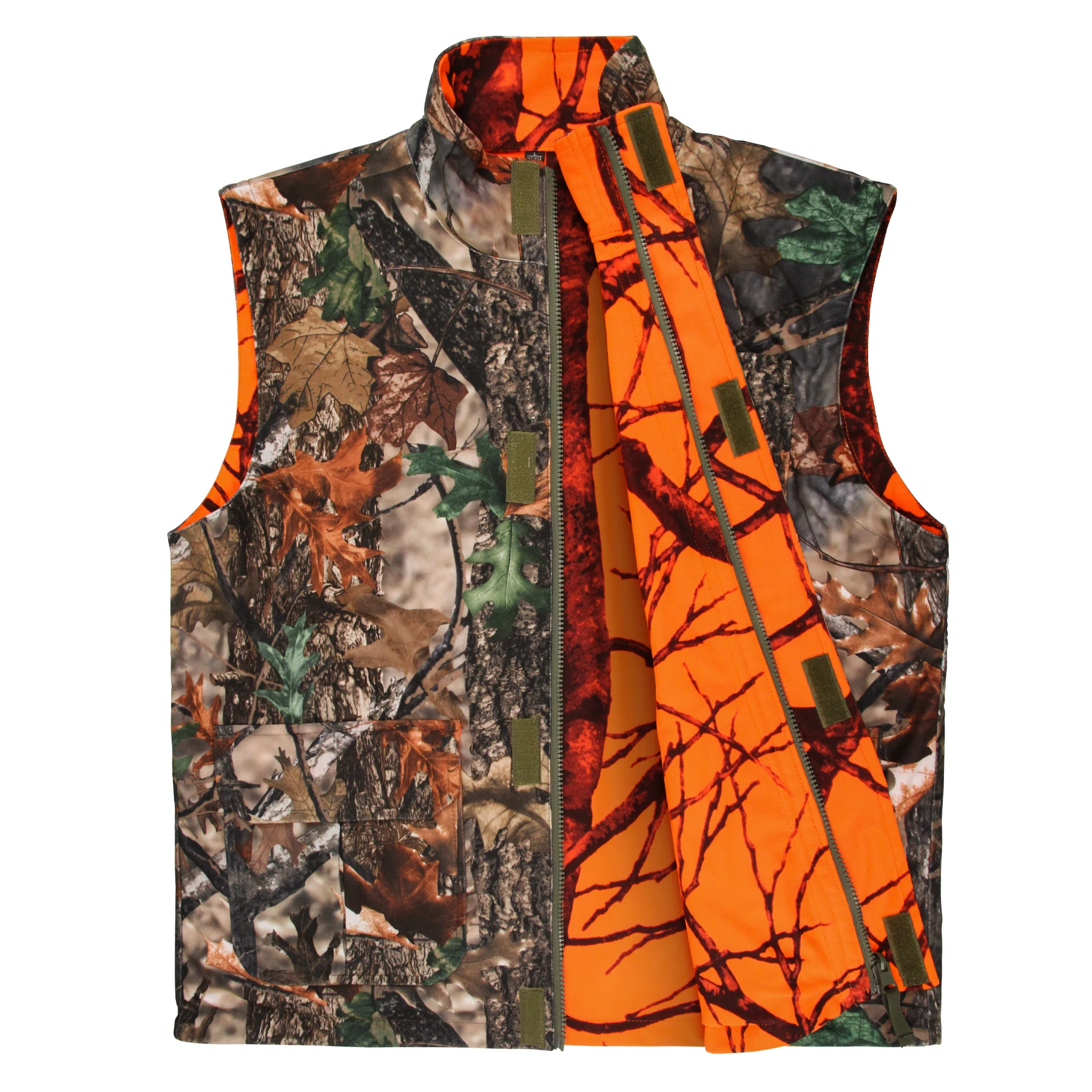 Chaleco de Caza GUGULUZA Naranja Camuflaje, Chaleco de Forro Polar, Chaleco de Seguridad sin Mangas de Doble Cara para Senderismo, Pesca y Caza al Aire Libre