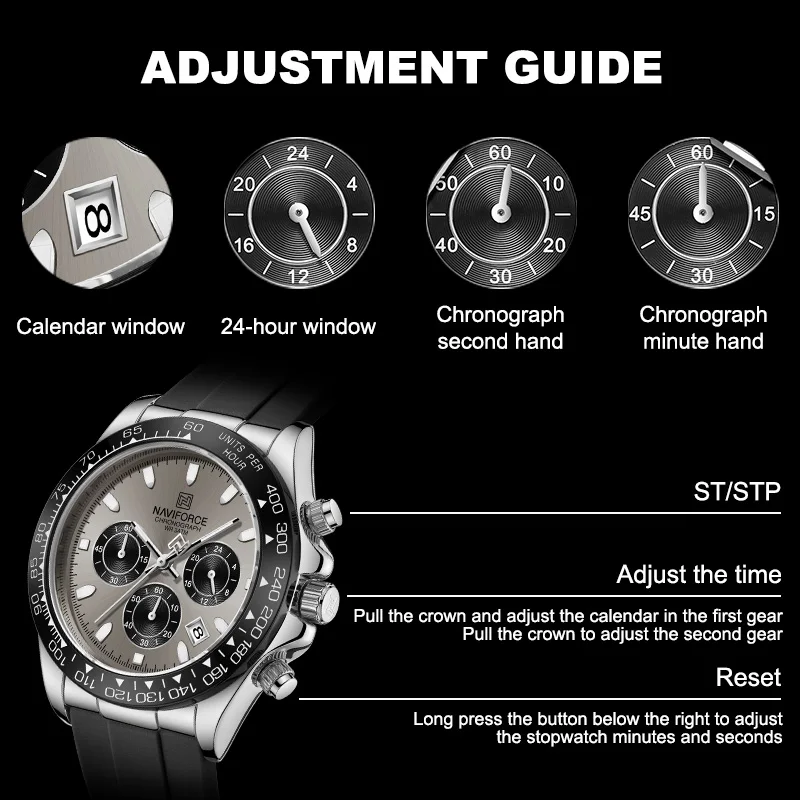 Reloj NAVIFORCE Casual para Hombre, Reloj Deportivo de Cuarzo Resistente al Agua con Correa de Silicona, Cronógrafo Luminoso, Reloj de Pulsera Masculino