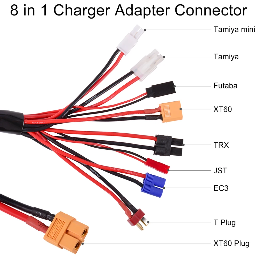 Conector adaptador de cargador RC 8 en 1, cargador 4,0mm Banana XT60 TRX Tamiya Lipo para coche RC Drone Imax B6 B6AC Cable de batería