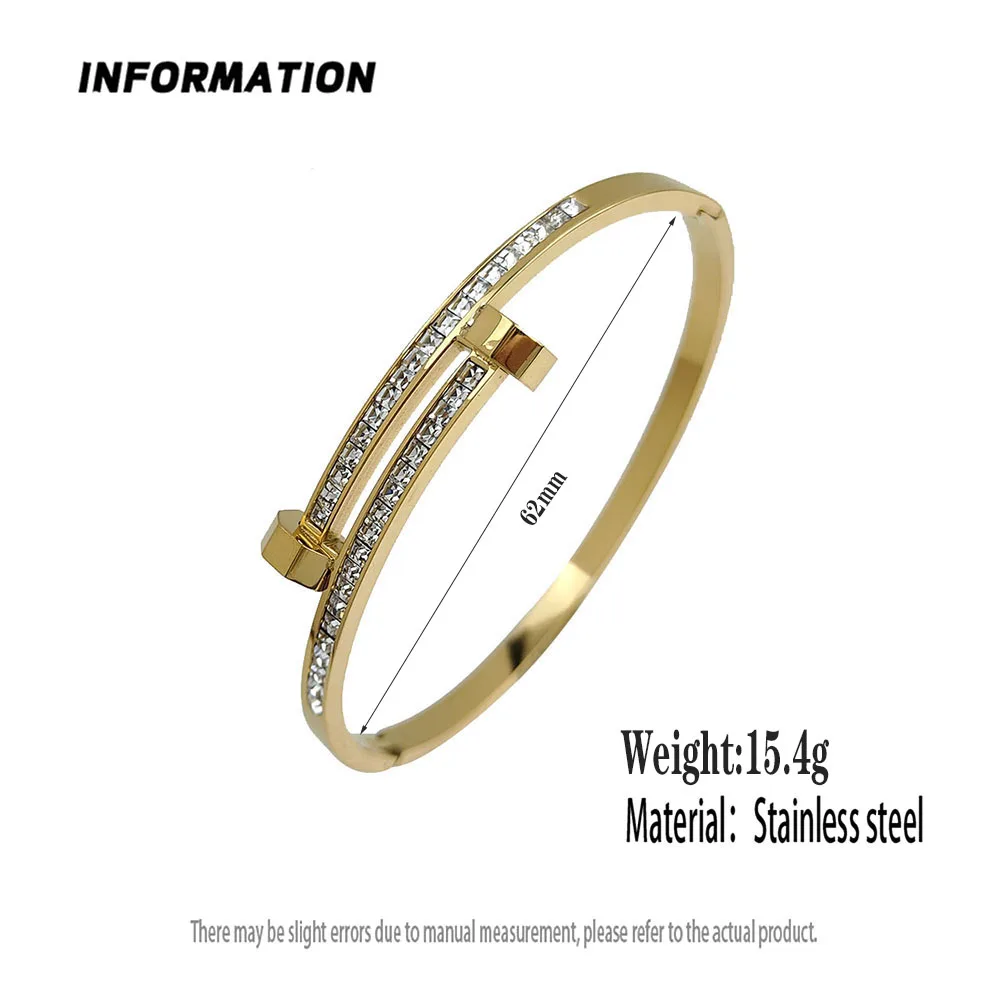 Nueva pulsera chapada en oro de acero inoxidable con circonita para uñas de 18 quilates, pulsera de pareja impermeable de alta calidad, regalo para esposa