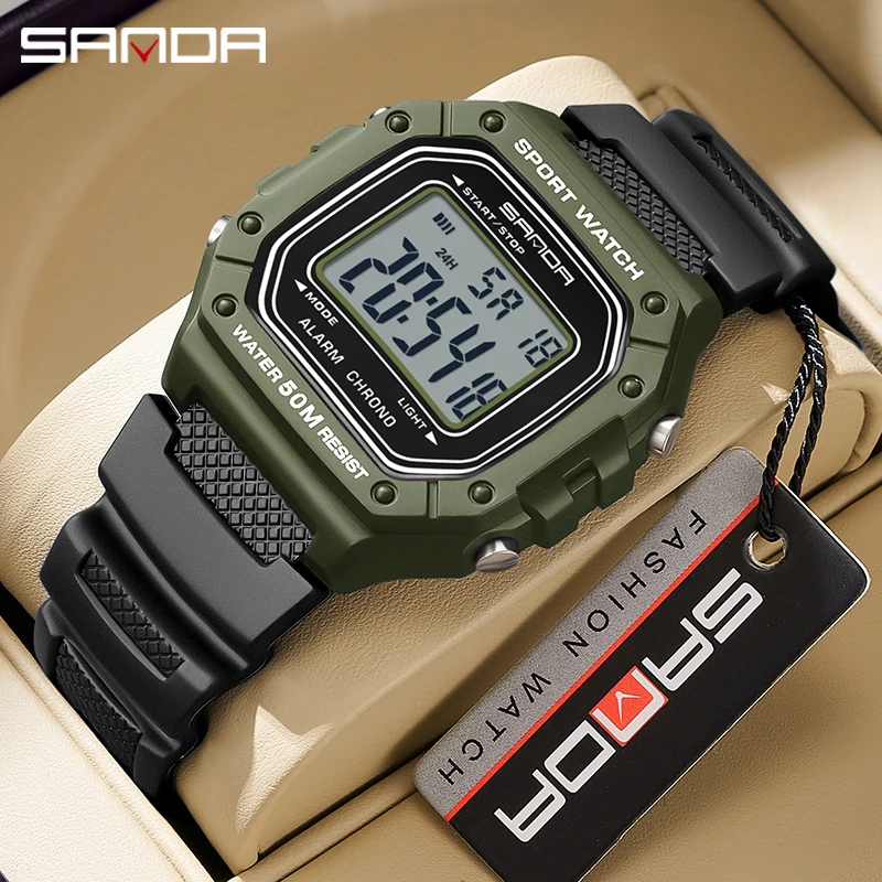 SANDA 2156 reloj de moda para hombre, relojes deportivos militares resistentes al agua, relojes de pulsera digitales Led con esfera grande del ejército, cronómetros para hombre