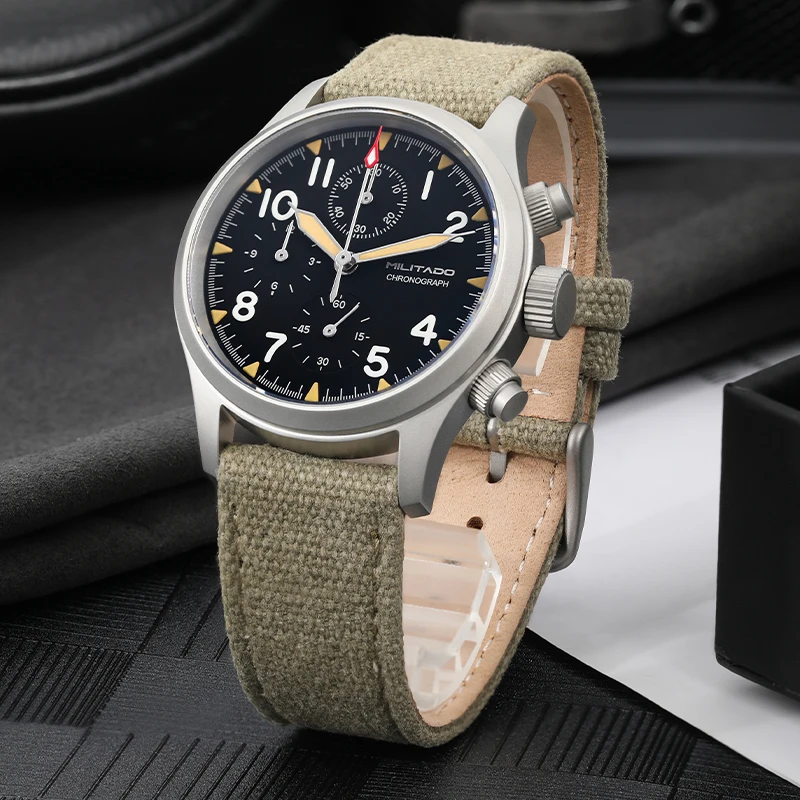 Militado ML1868KF Retro VK67 reloj cronógrafo de cuarzo caja de acero inoxidable 3 esferas impermeable 100M reloj militar multifunción