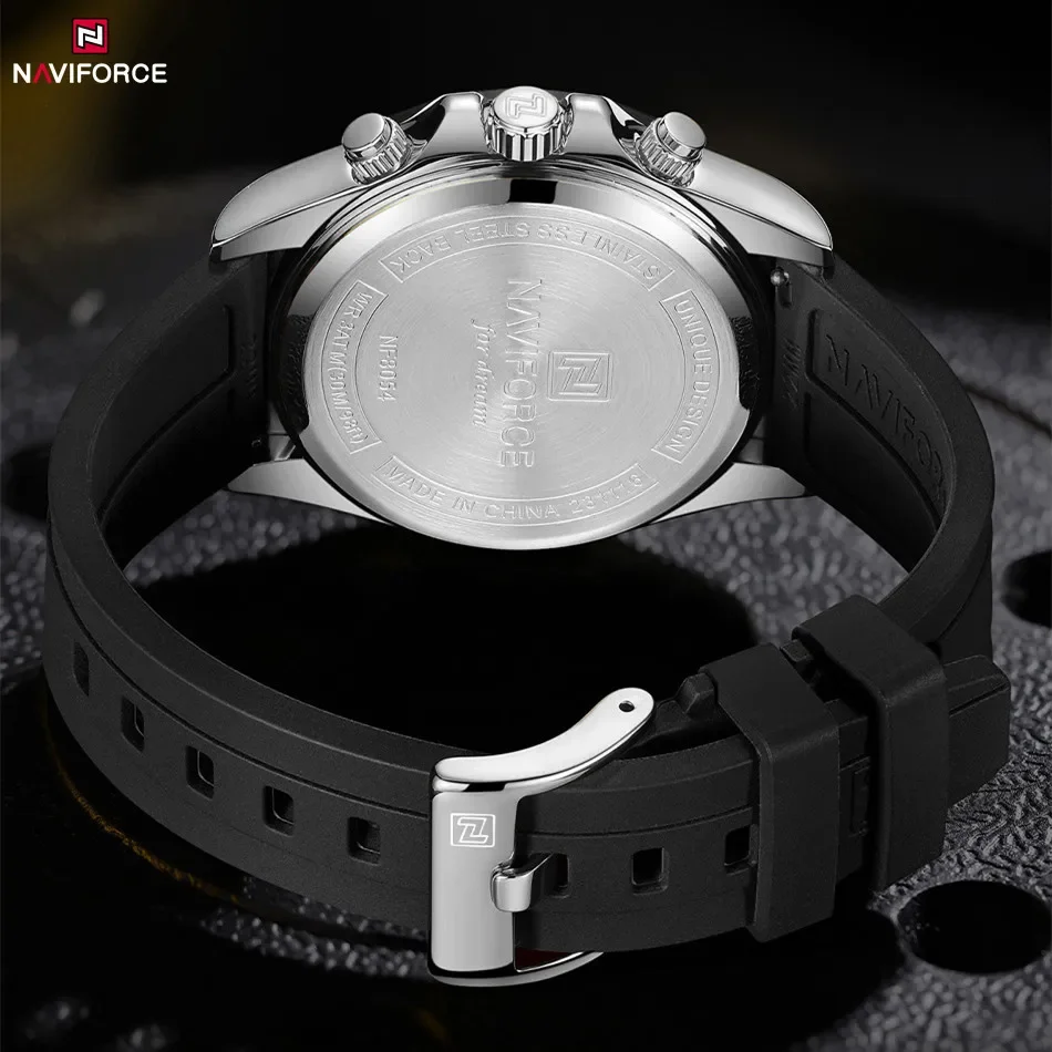 Relojes originales NAVIFORCE NF8054 para hombre, correa de silicona, reloj de pulsera deportivo informal, cronógrafo, luminoso.