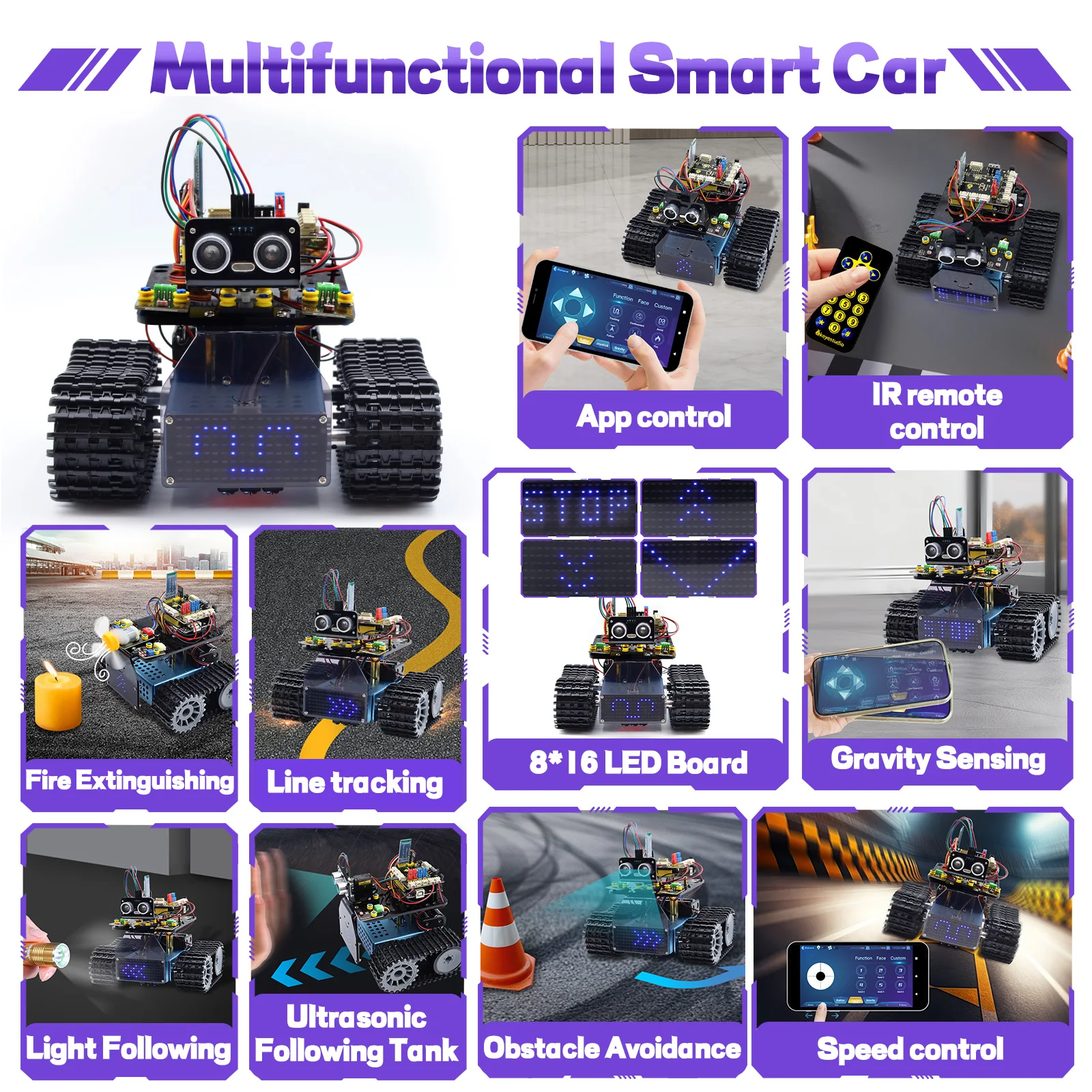 Kit de Robot Tanque Inteligente Mini Actualizado Keyestudio V3.0 para Arduino, Coche Robot Programable DIY, Kit STEM Compatible con Arduino y Mixly