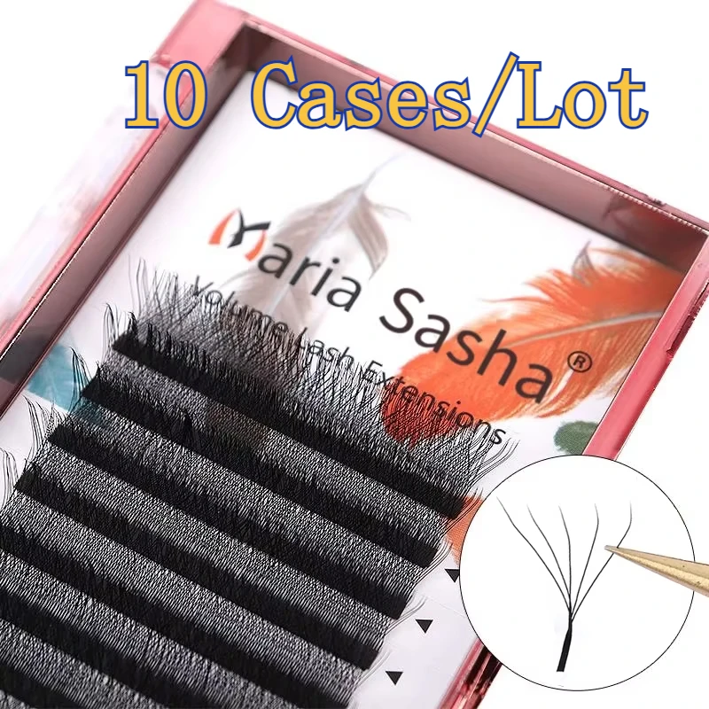 MARIA 10 casos 4D W en forma de haz extensiones de pestañas parche imitación etiqueta privada al por mayor grupos fácil ventilador volumen pestañas maquillaje