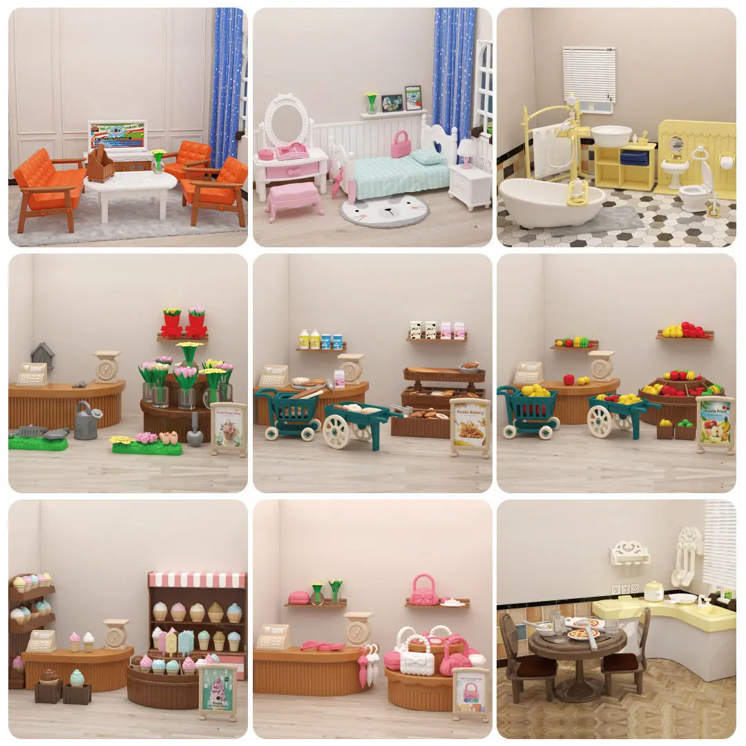 Accesorios de muebles en miniatura para casa de muñecas, micromodelo de supermercado, dormitorio, familia forestal, juguetes de cocina, regalo para niña, 1/12