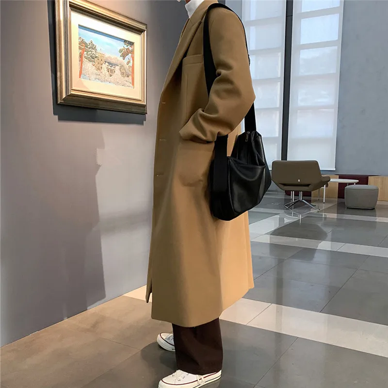 Abrigos de mezcla de lana para hombre, gabardina informal de negocios, Abrigo largo con cuello vuelto, rompevientos, moda de otoño e invierno