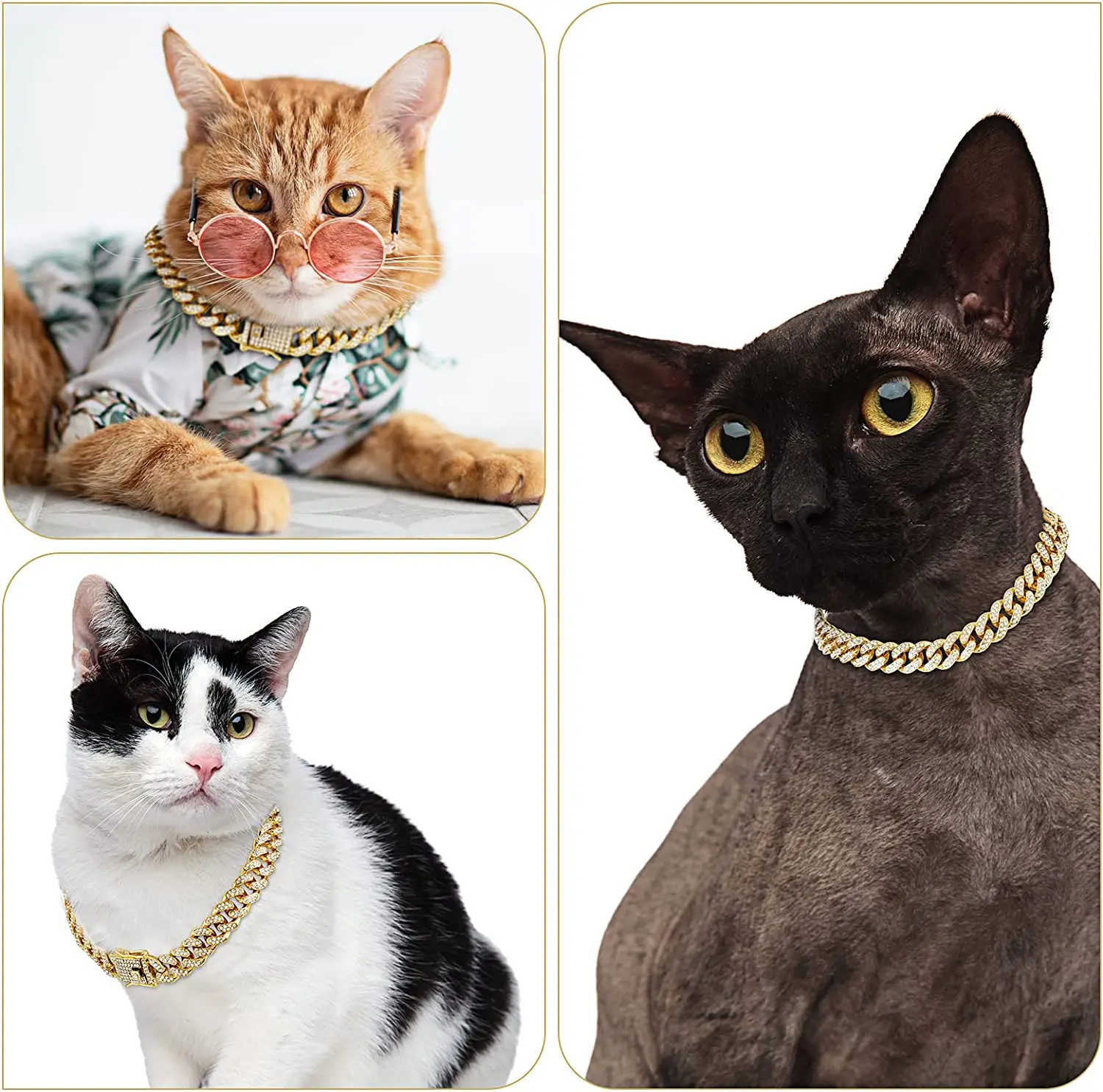 Collar de perro de cadena de oro de lujo, Collar para cachorro, accesorios de joyería de cristal, Collar de enlace cubano para mascotas para perros pequeños, medianos y grandes