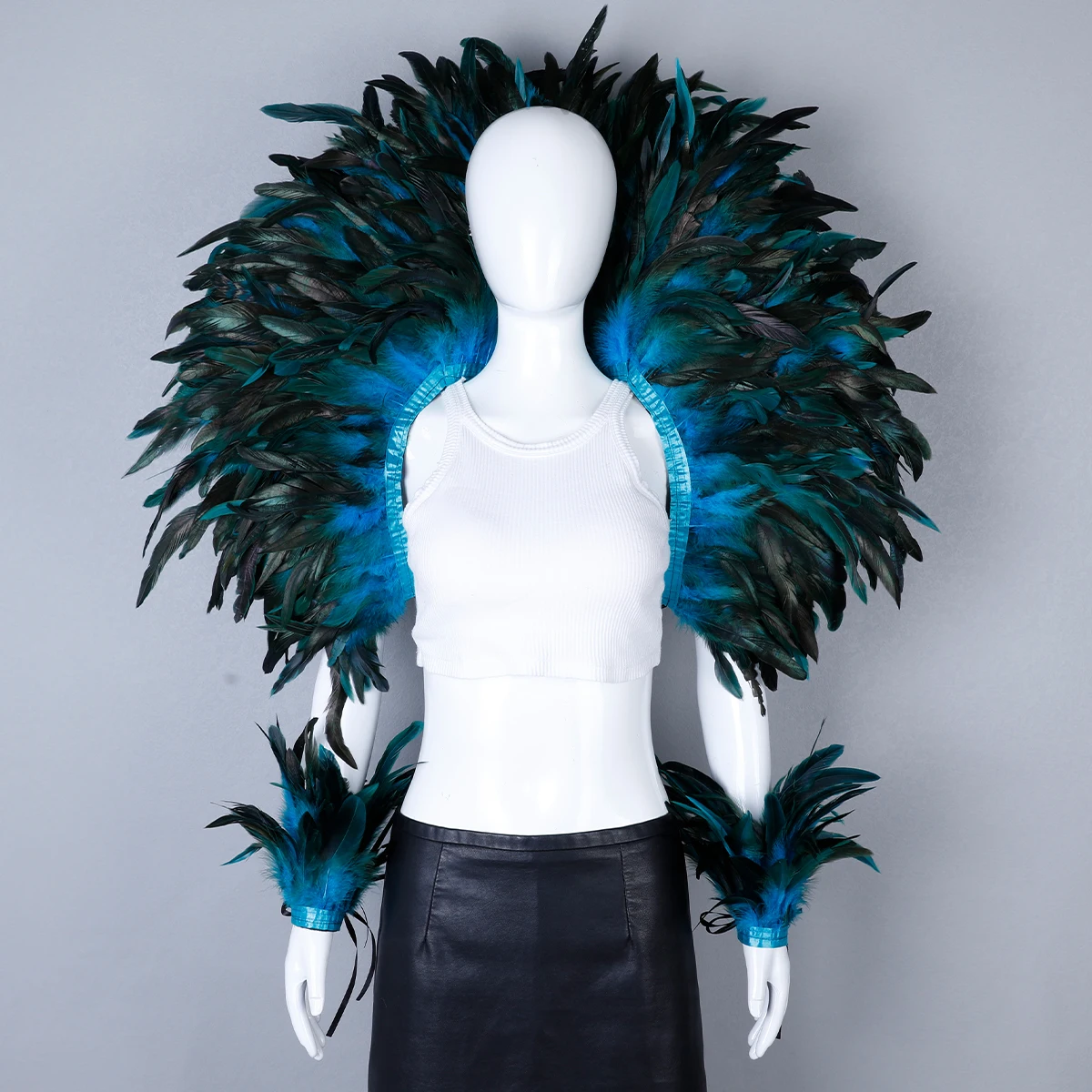 Conjunto elegante de chal de 2 piezas para mujer, estilo Punk de plumas para Cosplay, baile de máscaras de Halloween, fiesta, Carnaval, nuevo